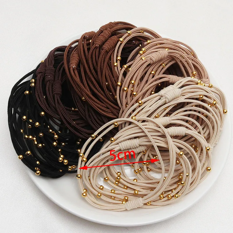 10 pçs coreano feminino elástico cabelo bandas de borracha headbands girs dourado chapeado grânulos cabelo scruchies cabelo gravata/suporte/goma acessórios