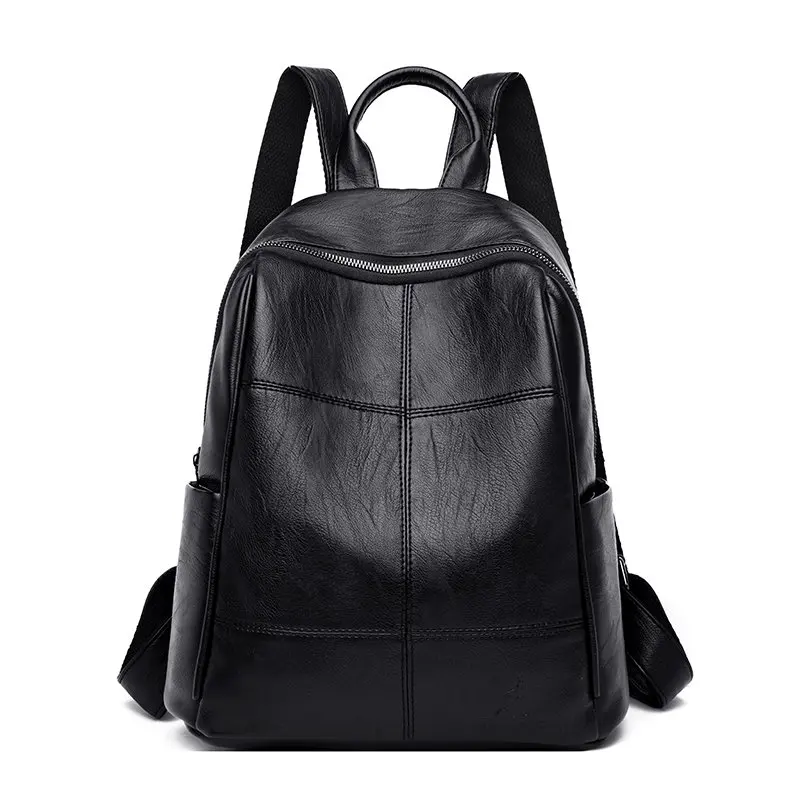 Женский мягкий кожаный рюкзак, женский рюкзак для путешествий, школьный рюкзак для девочек, рюкзак высокого качества, кожаные рюкзаки - Цвет: Black