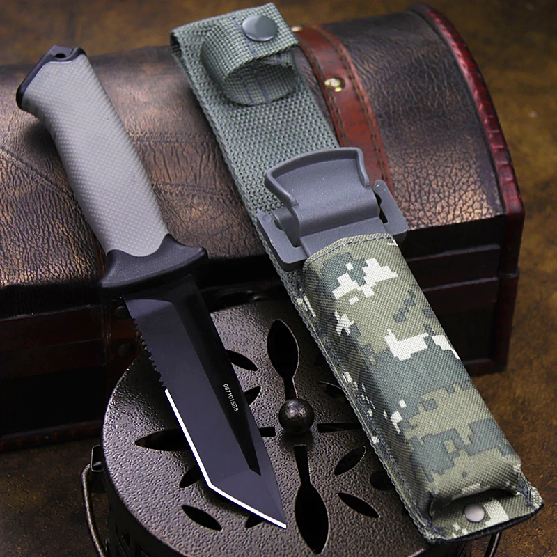 Grey ABS Outdoor Half-tooth Tactical Knife Enhanced North American Safari square head straight knife + scabbard | Инструменты