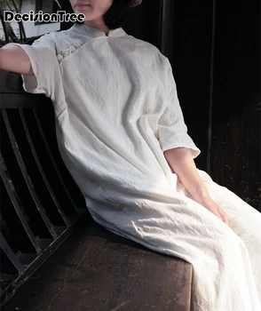 

2020 Chinese Dress chinese women traditional dress cotton linen cheongsam qipao Casual Retro elegant Zen Meditation Tea Dress