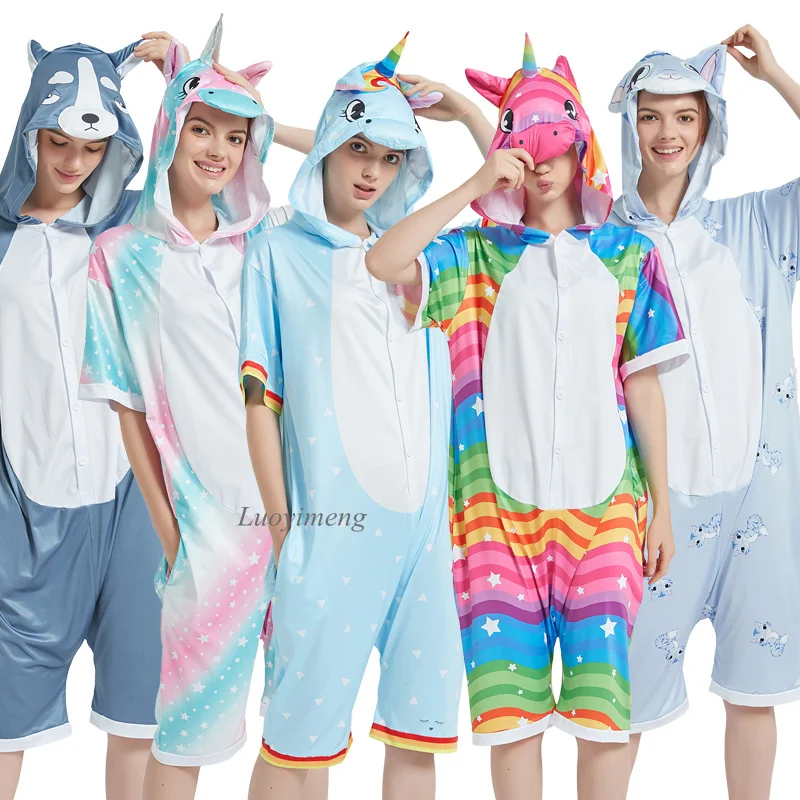 Summer Kids Pajamas Kigurumi Onesie Unicorn Sleepwear For Children Licorne Jumpsuits Animal Fox Blanket Sleepers Baby Costumes