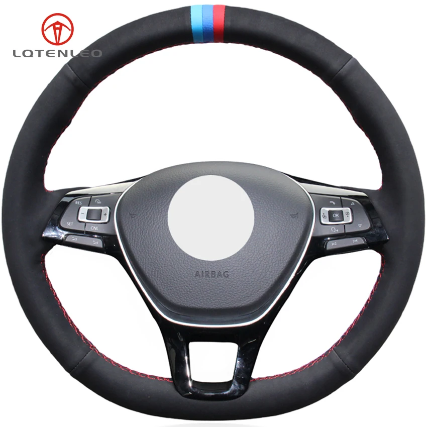 Lqtenleo Black Suede Diy Car Steering Wheel Cover For Volkswagen Vw