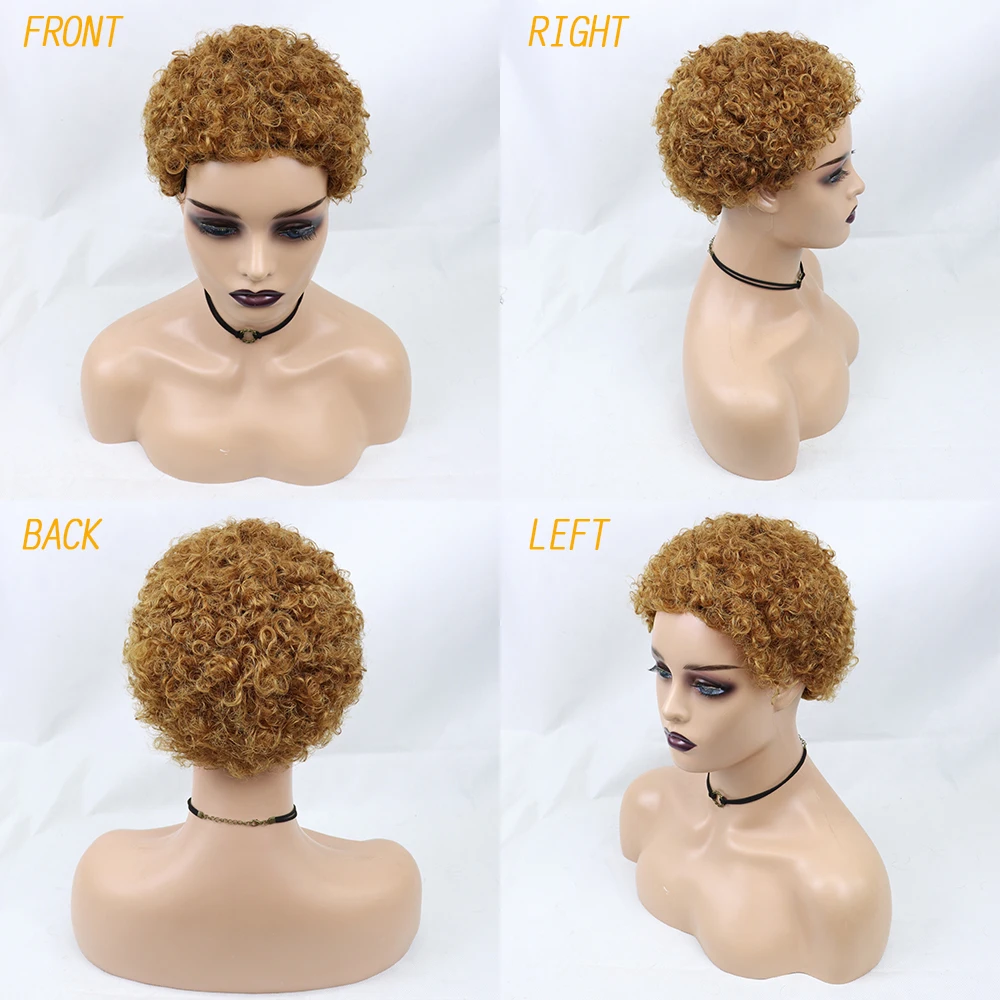Short Curly Hair Wigs Pixie Cut Brazilian Human Hair For Black Women Natural Black 150% Density Glueless Afro Kinky Curly Wig
