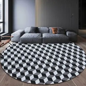 

Y 3D Geometry Gray Small Plaid Square Living Room Bedroom Nacelle Chair Circle Mat Rug