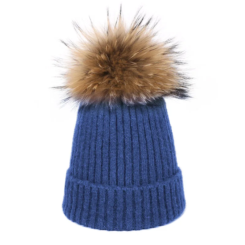 Children Winter Real Fur Pompon Hat Scarf Set for Boys Girls Knitted Cotton Hat Scarf 2 Pieces Baby Accessories Kids Gift Set - Color: C