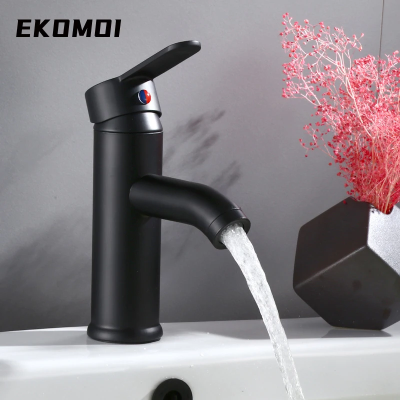 

EKOMOI Stainless Steel Bathroom Basin Faucets Cold And Hot Water Mixer Basin Sink Matt Black Water Faucet Single Hole