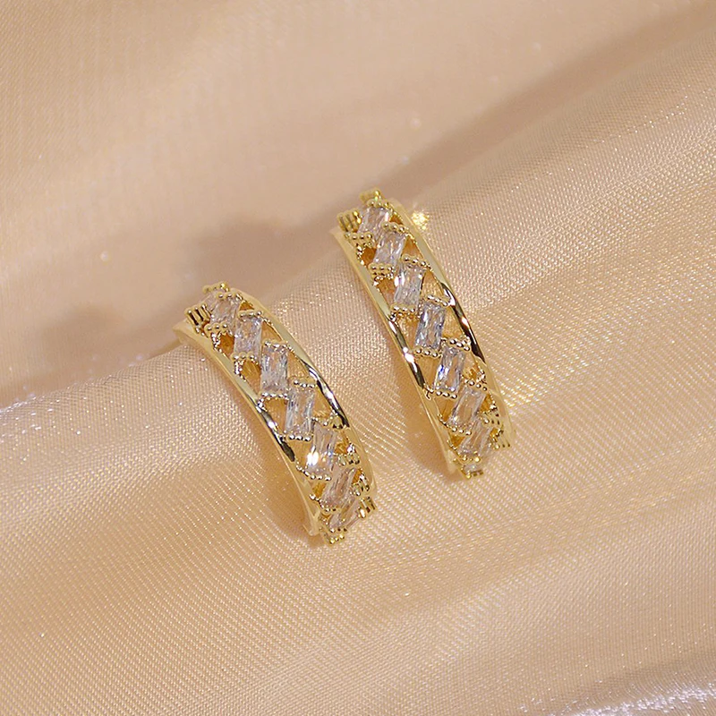 Korean Hot Sale Exquisite Hollow Crystal Circle Earring for Women AAA Cubic Zircon Elegant Stud Earrings Wedding Jewelry Pendant - Image 4