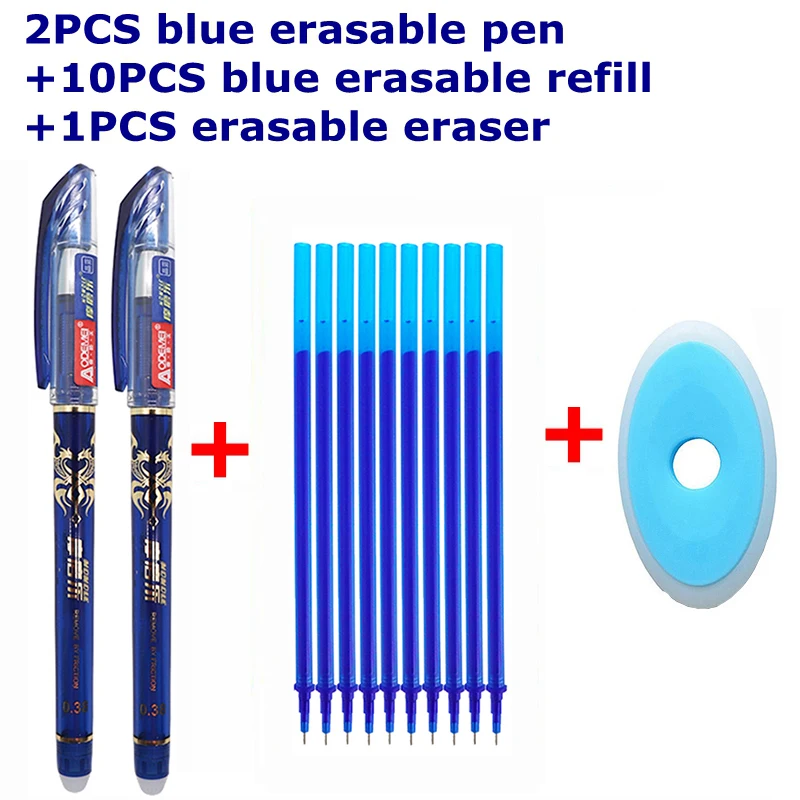 

13Pcs/Lot Erasable Pen Refill Set Washable Handle 0.38mm Blue/Black ink Refill Rod Erasable Pen for School Office Writing Tool