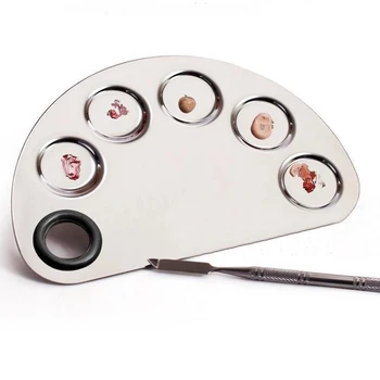 

Stainless Steel Cosmetic Makeup Nail Art Gel Palette Spatula Five-hole Shape Cream Foundation Mixing Tool Make Up Set