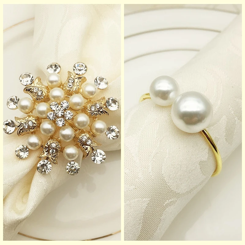 6/12pcs Creative Metal Pearl Napkin Ring Buckle Toast Button Ring Simple Home Restaurant Hotel Table Decoration Accessories