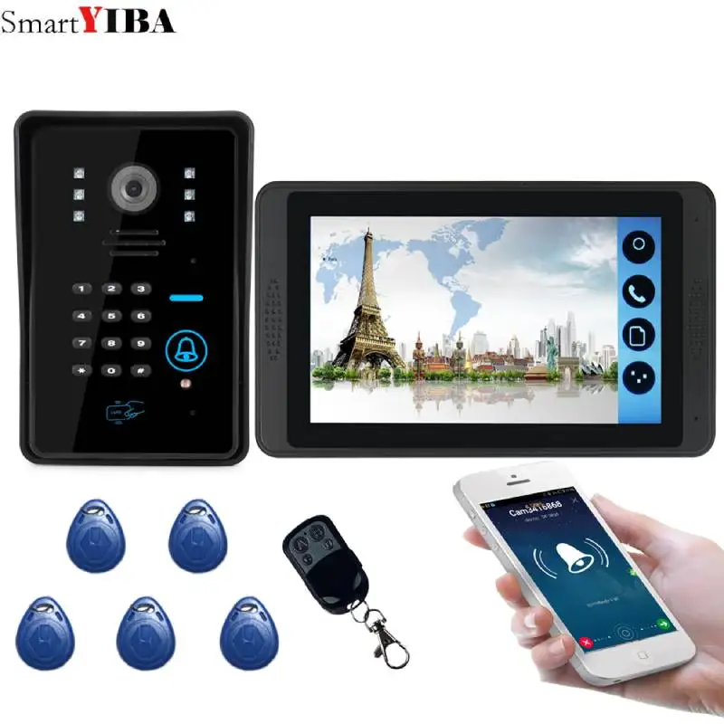 7 Inch wired wifi RFID Access Door Phone Intercom kits Password Code Keypad IR Camera Video Door Bell For Home Security System