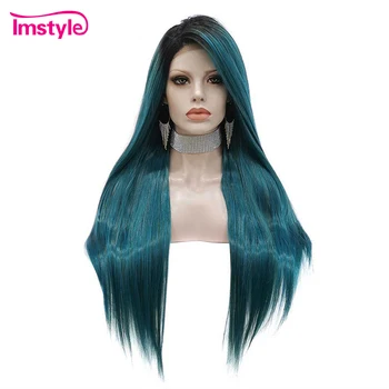 

Imstyle Blue Wig Mixed Color Long Straight Synthetic Lace Front Wig Heat Resistant Fiber Party Cosplay Wigs For Women