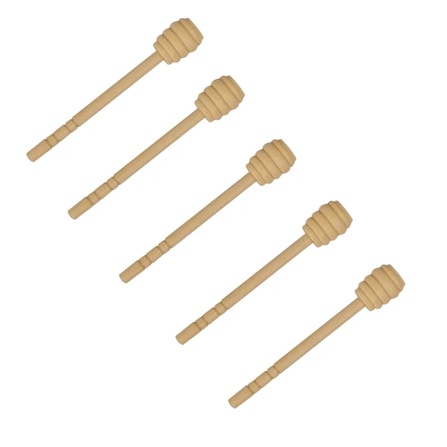 Wooden Honey Dipper Sticks Server Jams Syrup Drizzler Stirring Rod Long Handle Spiral Mixing Stick Honey Jar Dispense 5pcs
