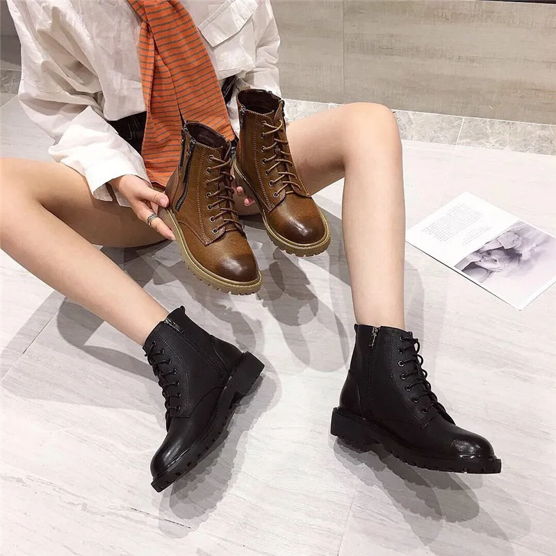 

Brand Women's Shoes Low Heels booties Bootee Woman 2019 Autumn Boots Booties Ladies Round Toe Zipper Fashion Rock Ankle Rubber
