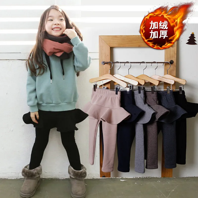 Осенне-зимние детские леггинсы; хлопковая юбка-брюки; утепленные брюки для подростков; леггинсы для девочек; повседневные теплые штаны; штаны для девочек; одежда