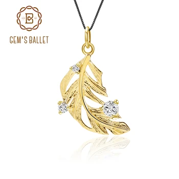 

GEM'S BALLET Elegant Golden Feathers Pendant Natural White Quartz 925 Sterling Silver Handcrafted Necklace Women Fine Jewelry