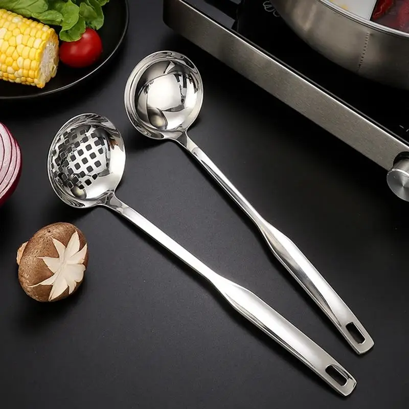 Kapmore 1pc Stainless Steel Thicken Soup Ladle Slotted Ladle Spoon For Cooking Kitchen Tools Accessories Kitchen Utensil