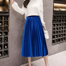 Модная бархатная большая высокая талия Формальные плиссированные юбки Свинг длинные женские юбки размера плюс юбка макси модная женская юбка