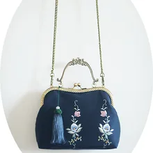 Angelatarch шелк Вышивка Золотая нить для женщин ручной работы Цветочный Большой Винтаж бамбуковая Ручка кисточкой сумки Сумка