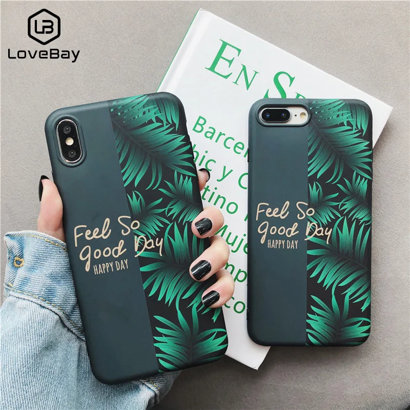 

Lovebay English Alphabet Case For iPhone X XR XS Max Green Leaves Phone Cases For iPhone 8 7 6 6S Plus Soft IMD Full Back Cover