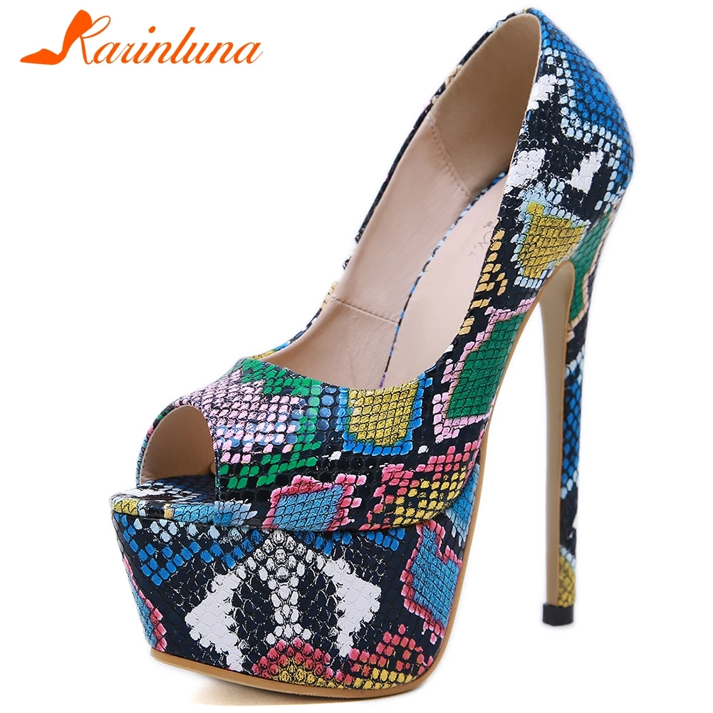

Karinluna New Design 2020 Thin High Heels Party Shoes Woman Sandals Female Slip On Peep Toe Platform Summer Sandals Women Shoes