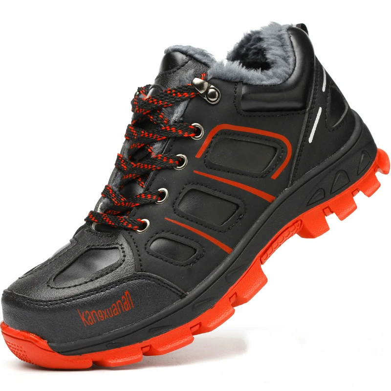 

big size 46 47 men fashion worker safety boots warm plush soft leather steel toe cap work shoes winter snow security boot zapato