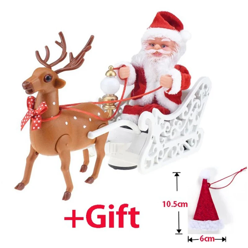 Santa Claus Doll Elk Sled Toy Universal Electric Car with Music Children Kids Christmas Electric Toy Doll Home Xmas Decor Gifts