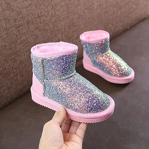

Winter 2019 Children Boots Girls Sequins Cotton Baby Warm Shoes Student Girl Snow Boots Cotton Princess Boots Kids Sneakers