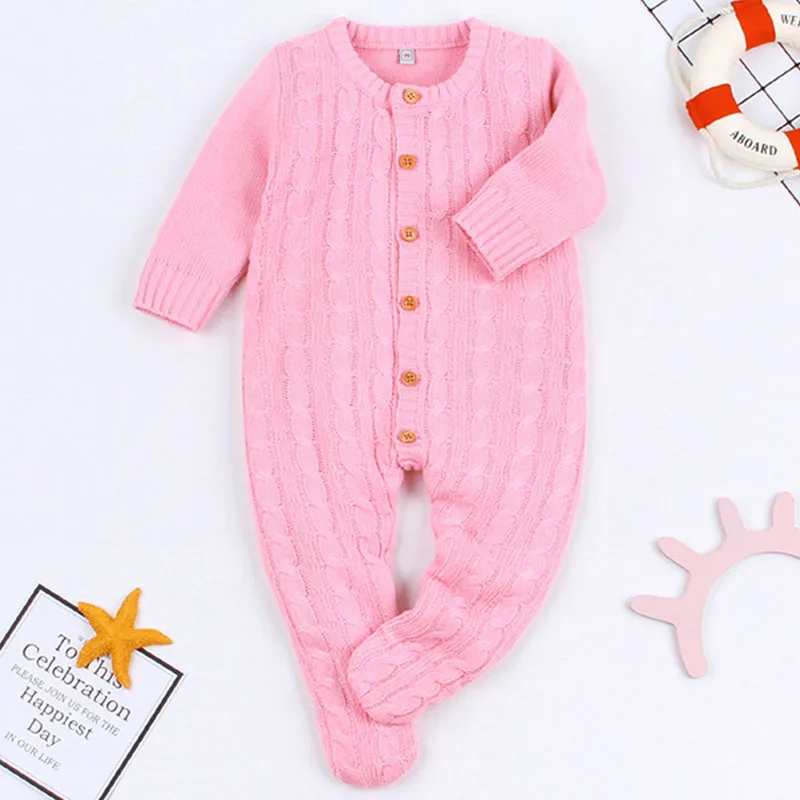 82W353 pink Осенний комбинезон для маленьких девочек; вязаный свитер с длинными рукавами и геометрическим принтом; Детский боди-костюм; комбинезон - Цвет: 82W353 pink