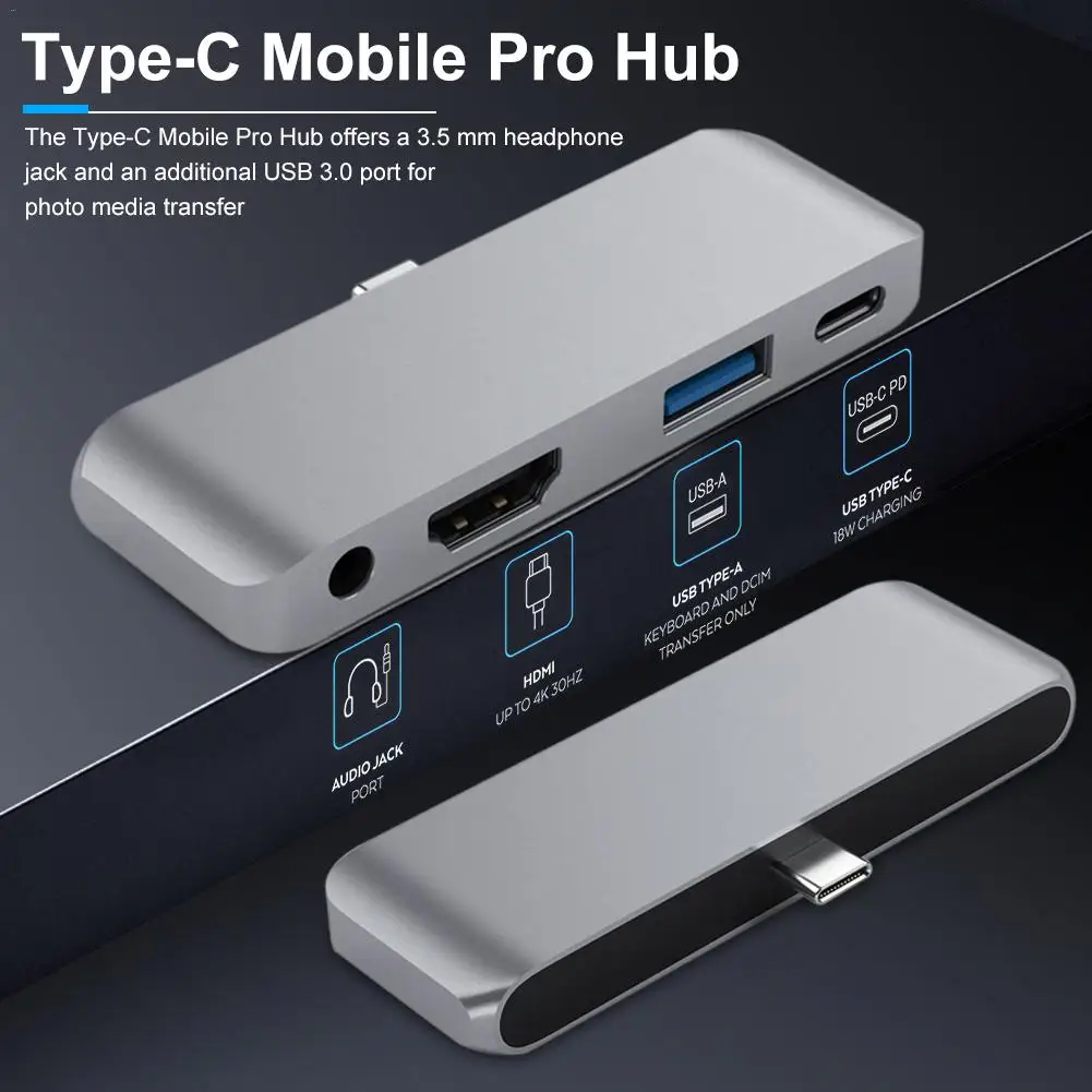 Алюминиевый адаптер type-C Mobile Pro Hub с USB-C зарядка PD 4K HDMI USB 3,0 таблетки док-станция для ноутбука HD для iPad Pro