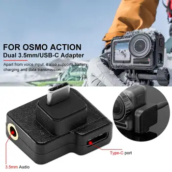 

For DJI Lingbi Sports Camera Audio Adapter Dual USB-C To 3.5MM Microphone Adapter For DJI OSMO Action Accessories