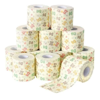 

12 Rolls Little Bear Toilet Roll Paper Tissue Living Room 3 Layers Soft Skin-Friendly Paper Towels Flexible Skin-Friendly Yellow