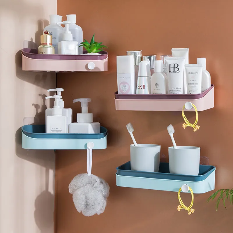 

Bathroom Storage Rack Hole-Free Bathroom Suction Cup Wall-Mounted Storage Rack Toiletries Triangle Storage Rack Double Color