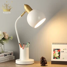 Lampe LED en fer moderne avec porte stylo en métal, Protection des yeux, luminaire décoratif d'intérieur, idéal pour un bureau, un salon ou une chambre à coucher