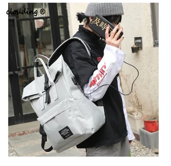 

Solid Color Large Capacity Women's Backpack Letter Printed Oxford Cloth Wide Shoulder Strap Multifunctional Travel Bag