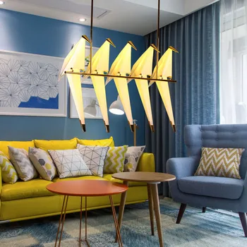 

Bird Paper Chandelier Paper Hanging Lamp Salon Chandelier for Kitchen Dining Room Living Room Origami Metal Lustre Avize Modern