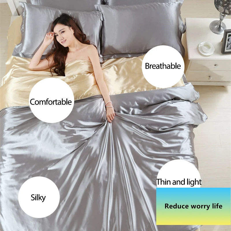  HOT Satin Silk Bedding Set Home Textile King Size Bed Set Bed Clothes Duvet Cover Flat Sheet Pillow