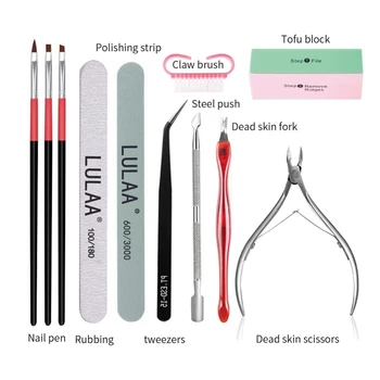 

9cs Manicure Tools Set Remover Toe Splitter Horn Brush Kit Nail Clipper Toe Kit Nail Tips Decoration Acrylic Brush Nail Art Tool