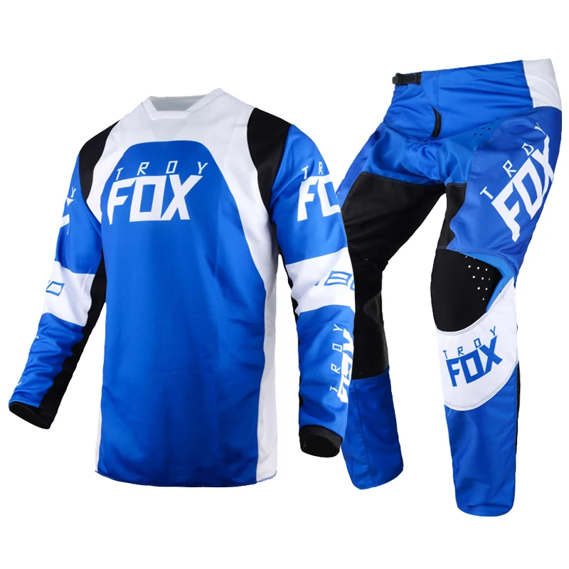 2022 Motocross Racing Gear Set Troy Fox 180 Trice Lux Jersey Pants MTB Bike Offroad Kits Motor Blue Suit Mens