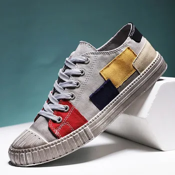 

Men Canvas Shoes Retro Mixed Color Mens Shoes Casual Sneakers Platform Breathable Nonslip Designer Male Vulcanized Footwear