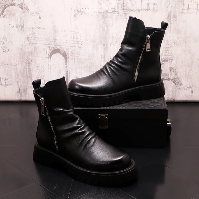 Korean style mens fashion genuine leather boots black tide