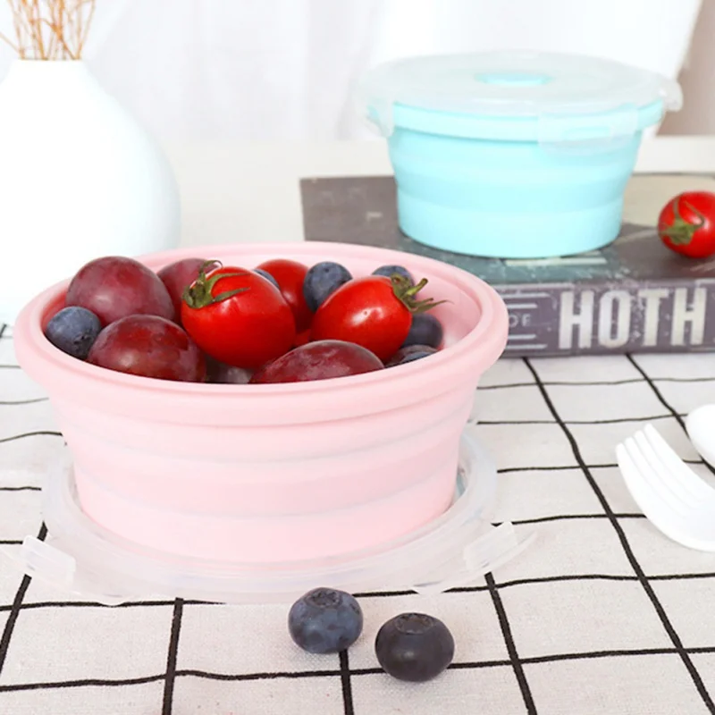 Силиконовый Ланч строэж Bento Box складная коробка для хранения пикника на открытом воздухе портативный запечатанный Ланч-бокс es милый круглый Ланчбокс