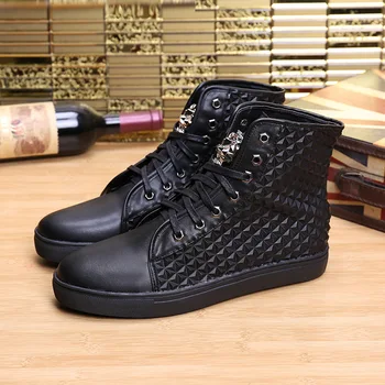 

Men's Short Boots Increased High Top Shoes Martin Boots Men Casual Shoes Zapatos Hombre Pointed Toe Ankle Genuine Leather Rubber