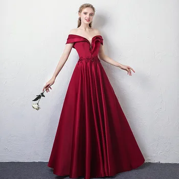 

Evening Dress Wine Red Wedding Party Dress Elegant Boat Neck A-line Prom Formal Vintage Evening Dress Luxury Robe De Soiree