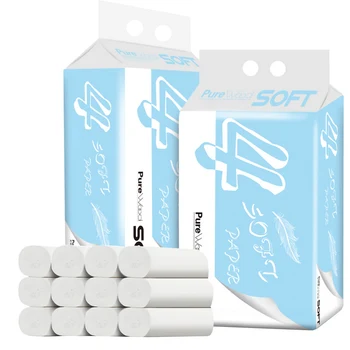 

12 Rolls Tissue Toilet Paper Home 4 Layers Thickened Coreless Tube Wc Paper Towel Original Wood Pulp