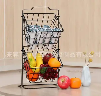 

Wire Market Basket Stand 2-Tier Storage Solid Color Shelf Simple Organizer For Fruit Vegetables Toiletries Household