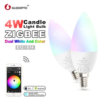

1 2 4 pcs Zigbee E12 E14 RGB+CCT LED lamp Candle Light Dimmable Bulb Compatible with ZLL gateway Amazon Echo Plus voice control