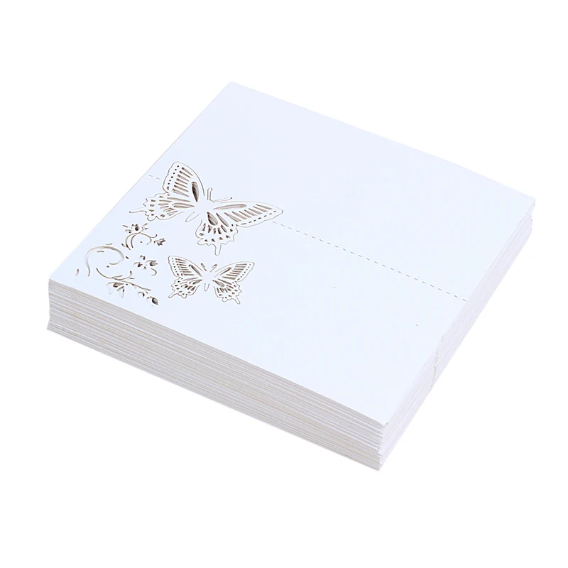 60x бабочка цветок место номера стола гостя сидения имя карты для украшения свадебной вечеринки(белый