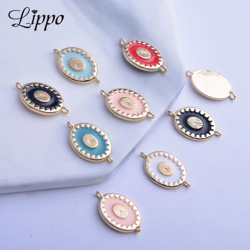 12 Stück 9*17mm Hochwertige Goldfarbene Verbindungsstücke aus emailliertem Kupfer in Ellipsenform für die Herstellung von DIY-Schmuck, Armbändern und Ohrringen