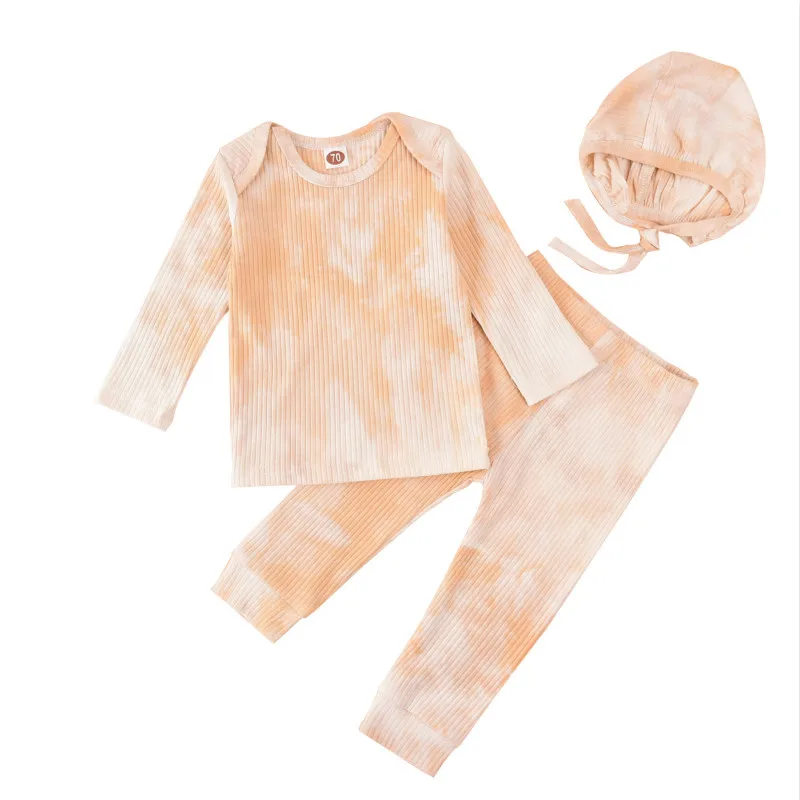 Хлопковый комплект из трех предметов Tie Dye для новорожденных Топ с длинным